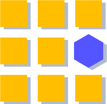 A grid of yellow squares with one blue hexagon, representing differentiation